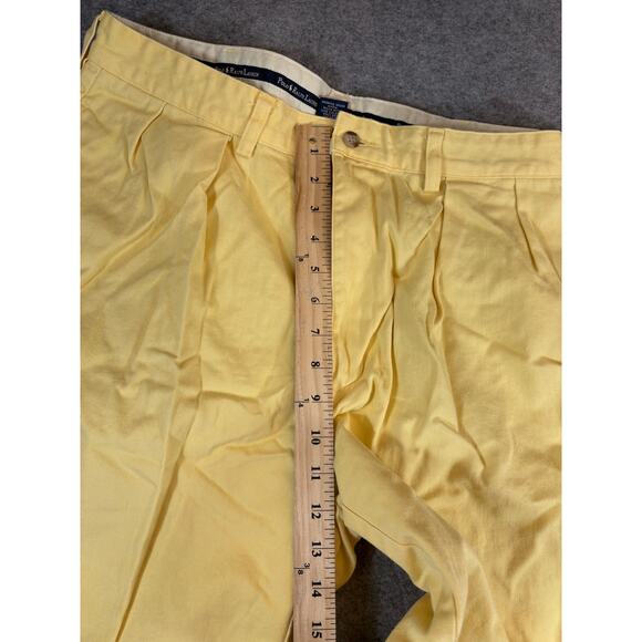 VTG 90s Polo Ralph Lauren Tyler Chino Shorts Mens 34 Yellow Pleated Golf Retro - Picture 7 of 8